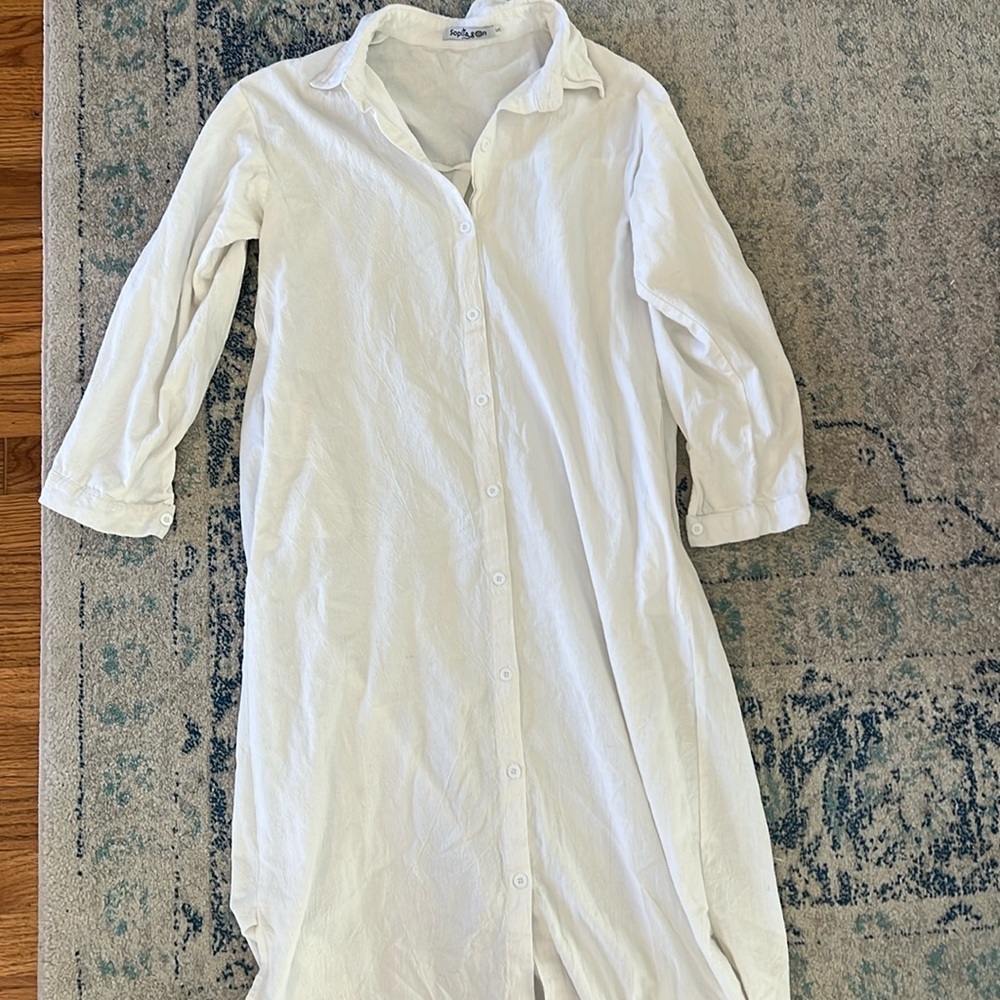 White maxi dress.  button up front